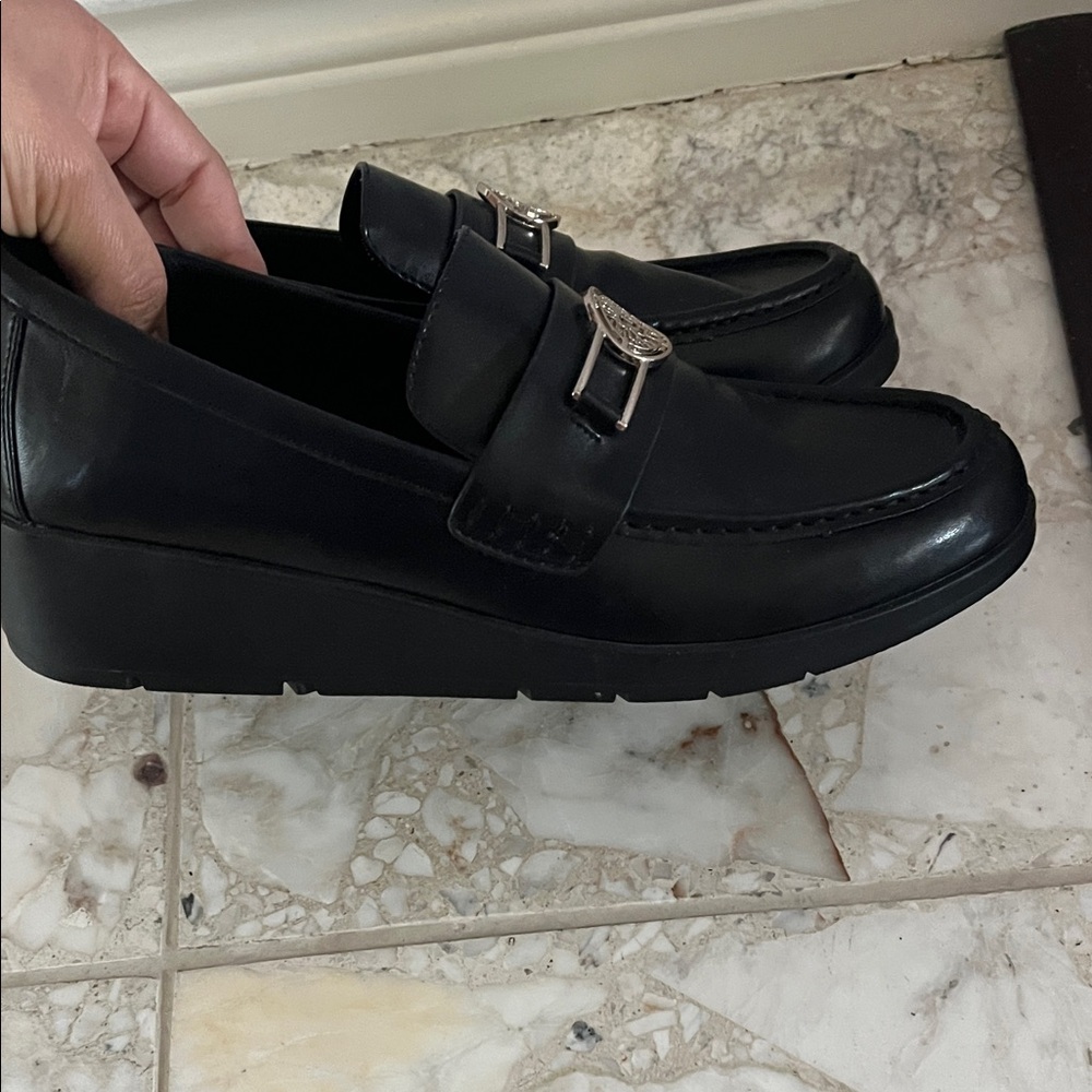 Anne Klein Black Slippers with Silver Accents